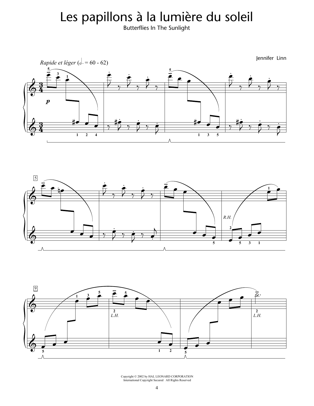 Jennifer Linn Les papillons a la lumiere du soleil (Butterflies In The Sunlight) Sheet Music Notes & Chords for Educational Piano - Download or Print PDF