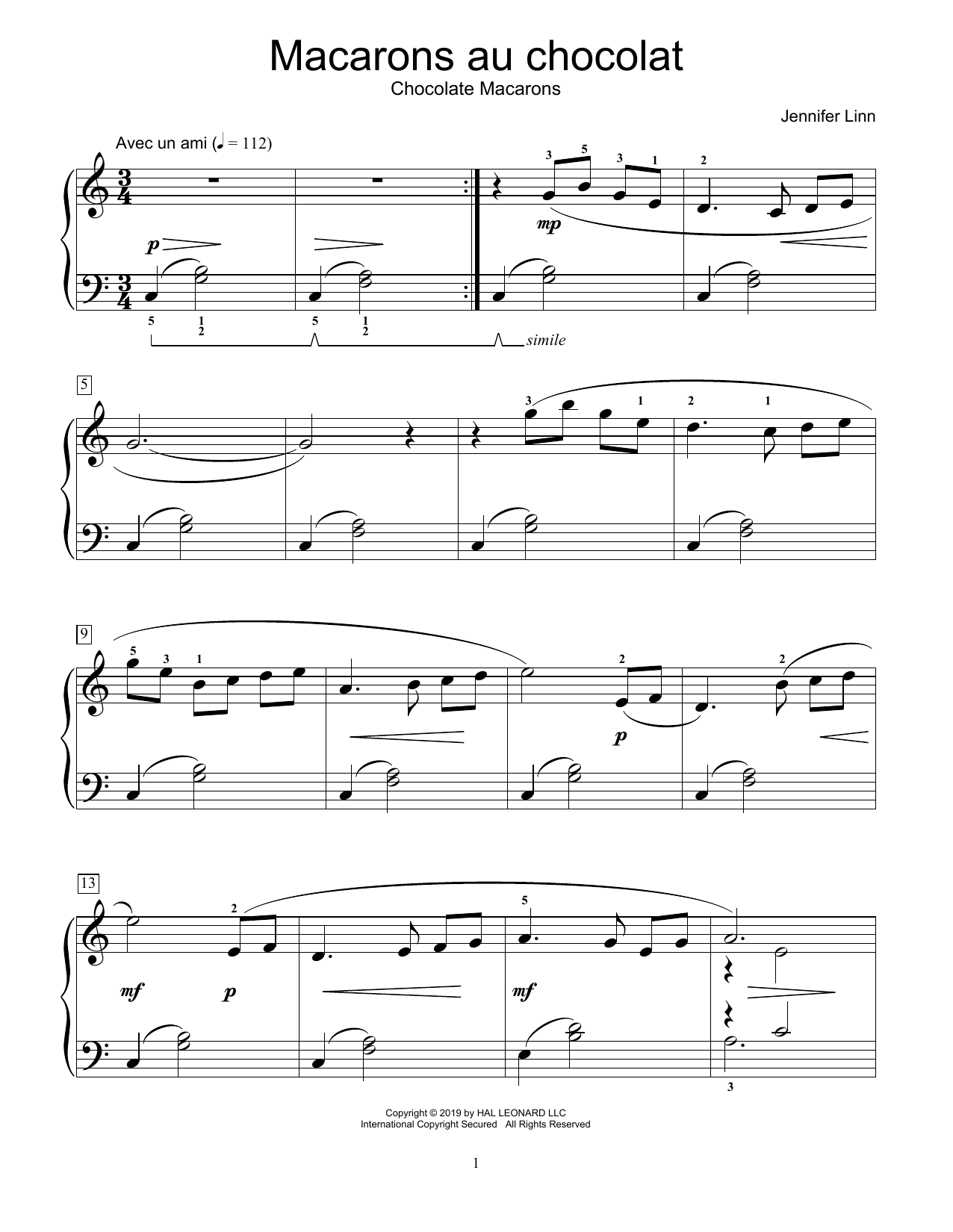 Jennifer Linn Macarons au chocolat Sheet Music Notes & Chords for Educational Piano - Download or Print PDF