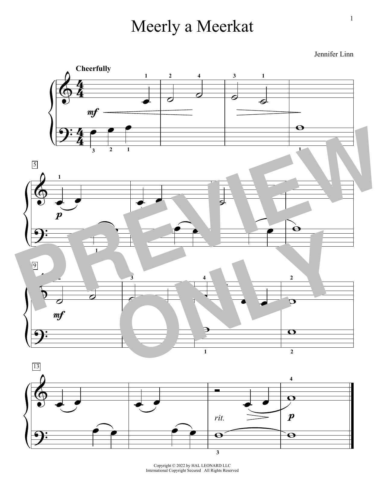 Jennifer Linn Meerly A Meerkat Sheet Music Notes & Chords for Educational Piano - Download or Print PDF
