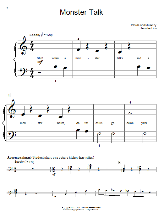 Jennifer Linn Monster Talk Sheet Music Notes & Chords for Educational Piano - Download or Print PDF