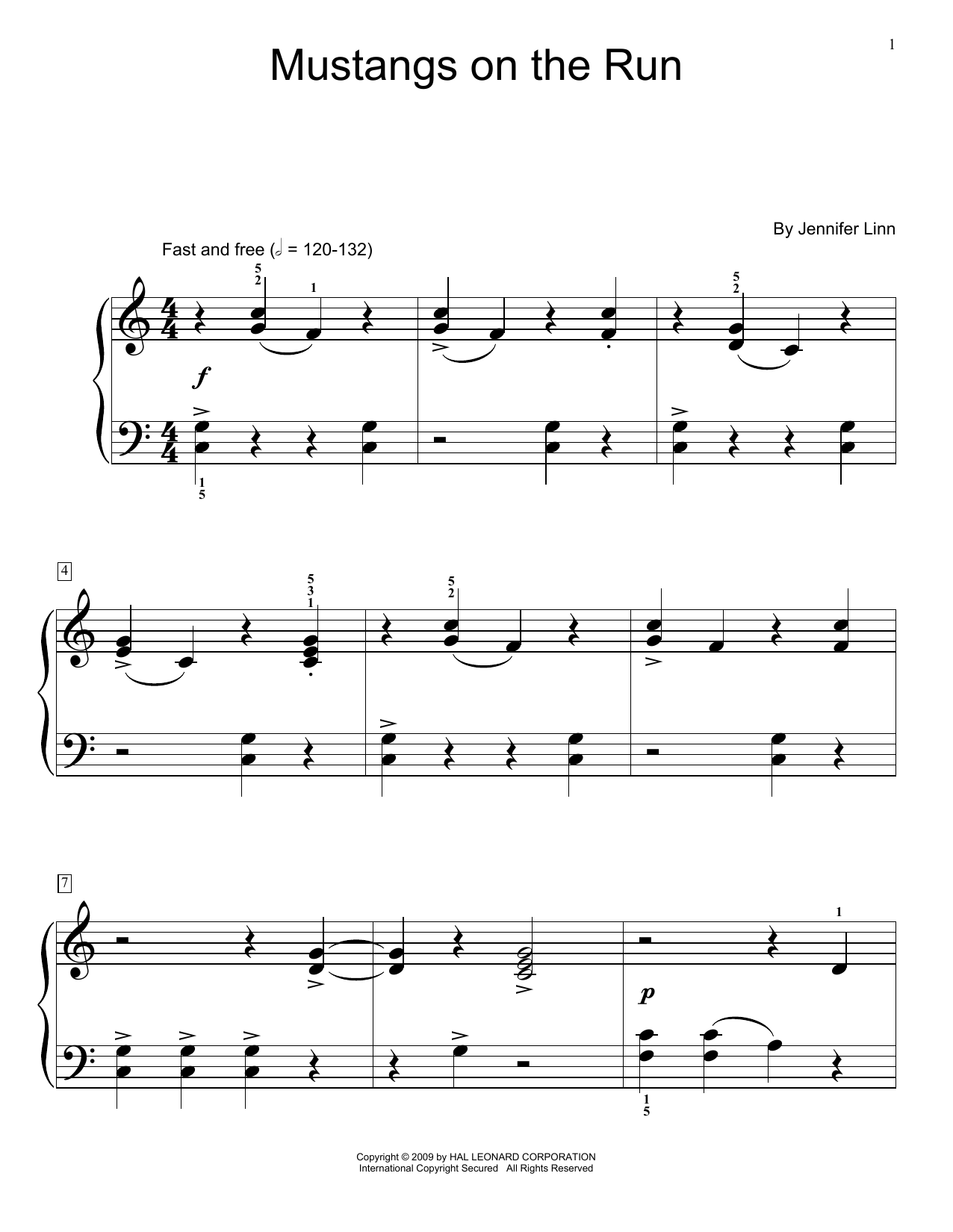 Jennifer Linn Mustangs On The Run Sheet Music Notes & Chords for Educational Piano - Download or Print PDF