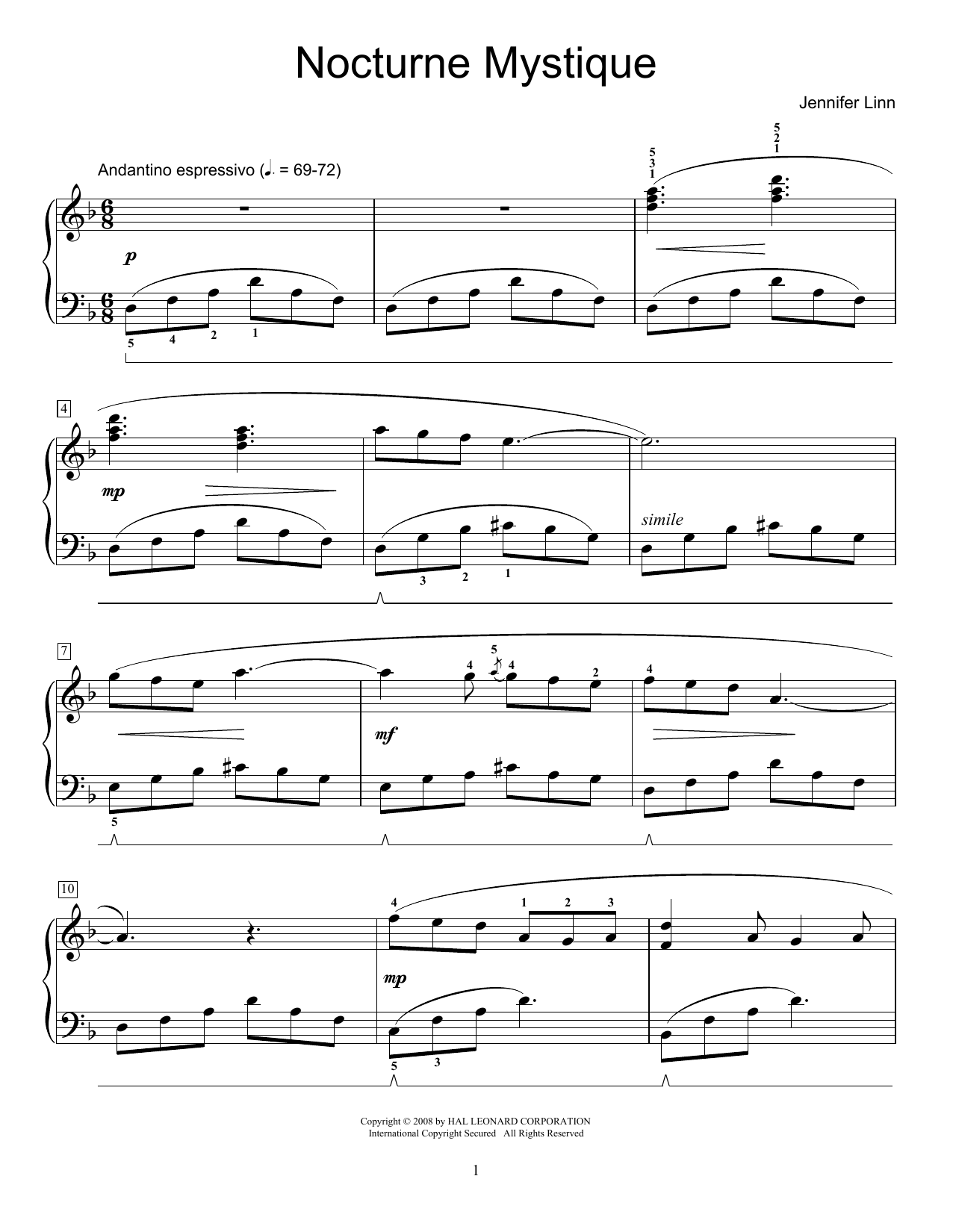 Jennifer Linn Nocturne Mystique Sheet Music Notes & Chords for Educational Piano - Download or Print PDF