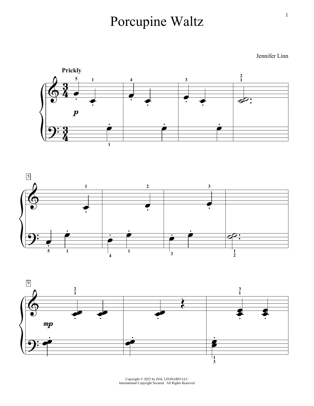 Jennifer Linn Porcupine Waltz Sheet Music Notes & Chords for Educational Piano - Download or Print PDF