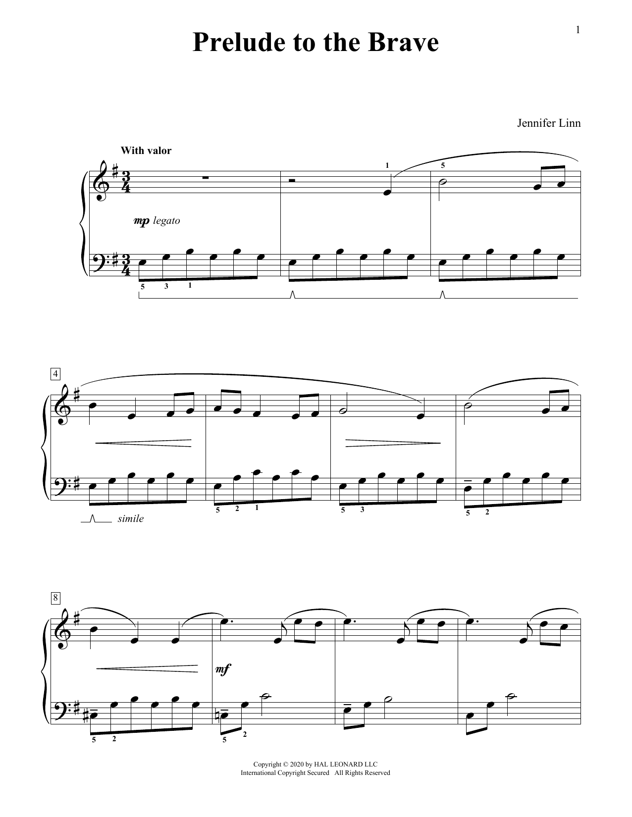 Jennifer Linn Prelude To The Brave Sheet Music Notes & Chords for Educational Piano - Download or Print PDF