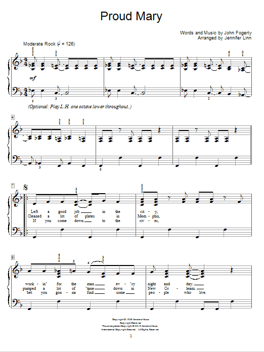 Jennifer Linn Proud Mary Sheet Music Notes & Chords for Educational Piano - Download or Print PDF
