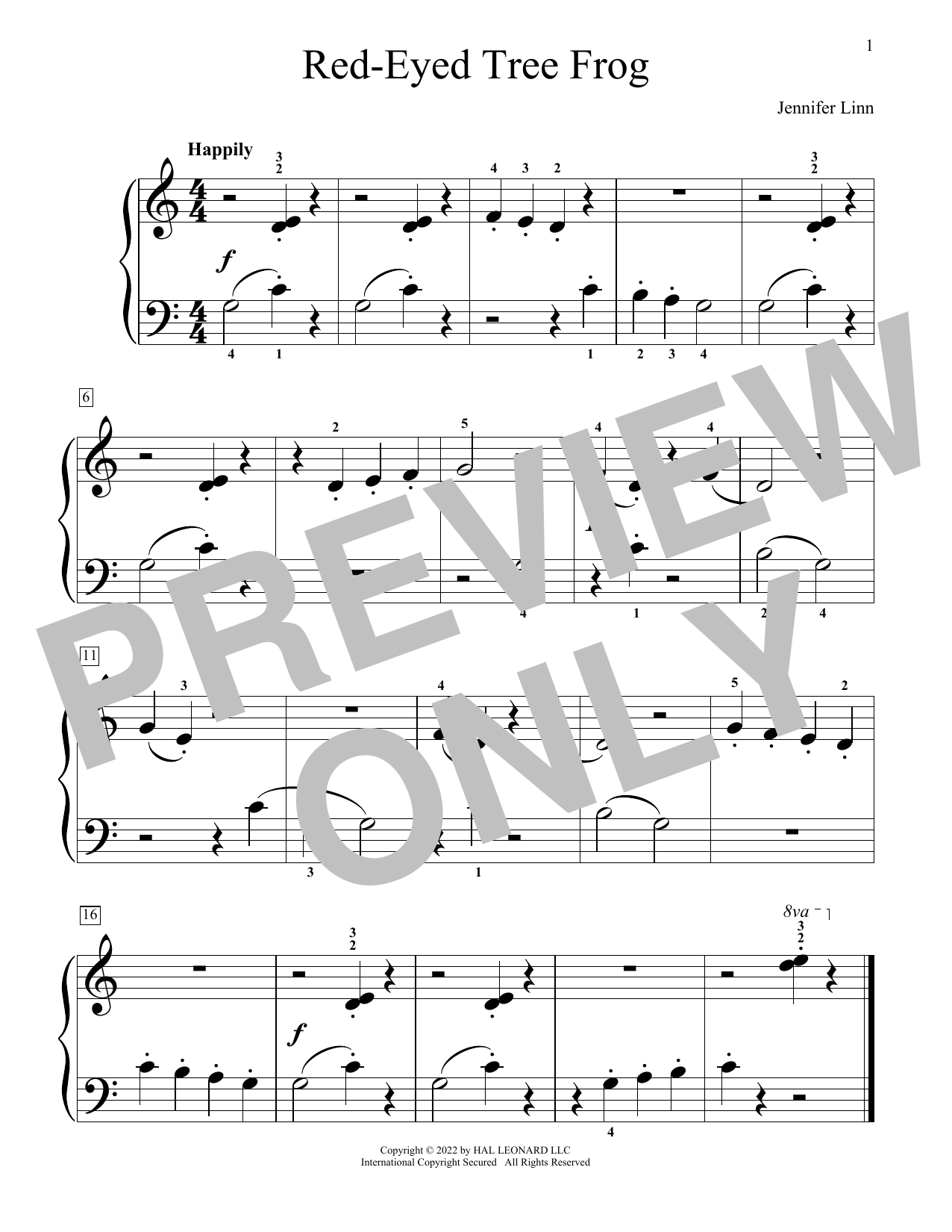 Jennifer Linn Red-Eyed Tree Frog Sheet Music Notes & Chords for Educational Piano - Download or Print PDF