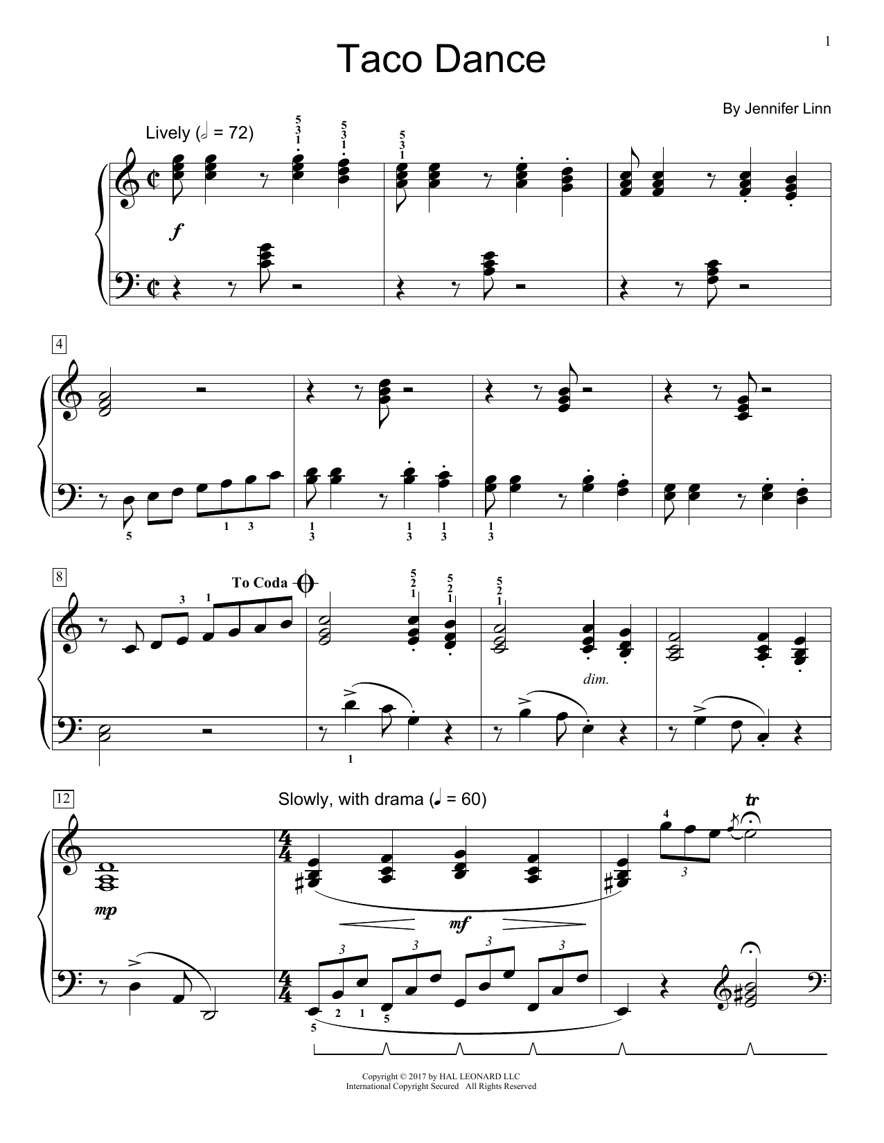 Jennifer Linn Taco Dance Sheet Music Notes & Chords for Educational Piano - Download or Print PDF