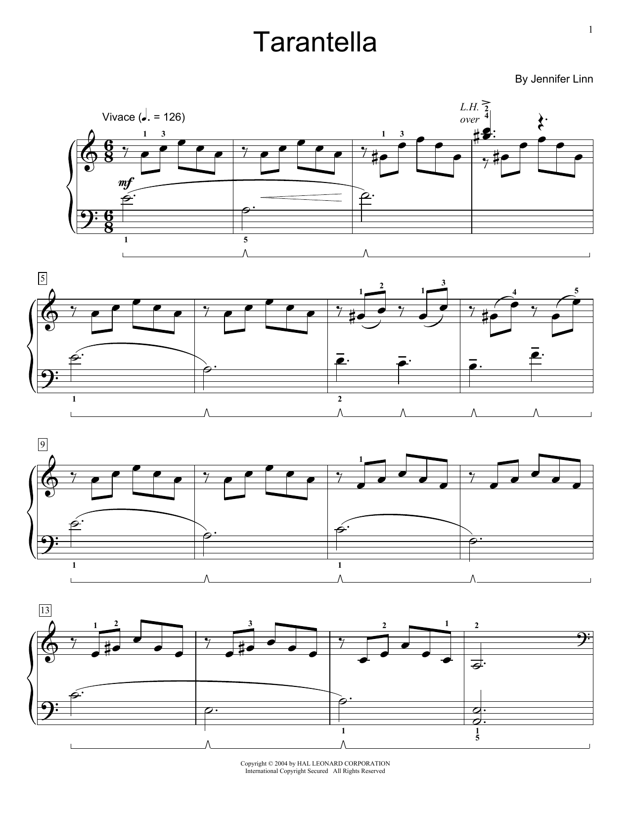 Jennifer Linn Tarantella Sheet Music Notes & Chords for Educational Piano - Download or Print PDF