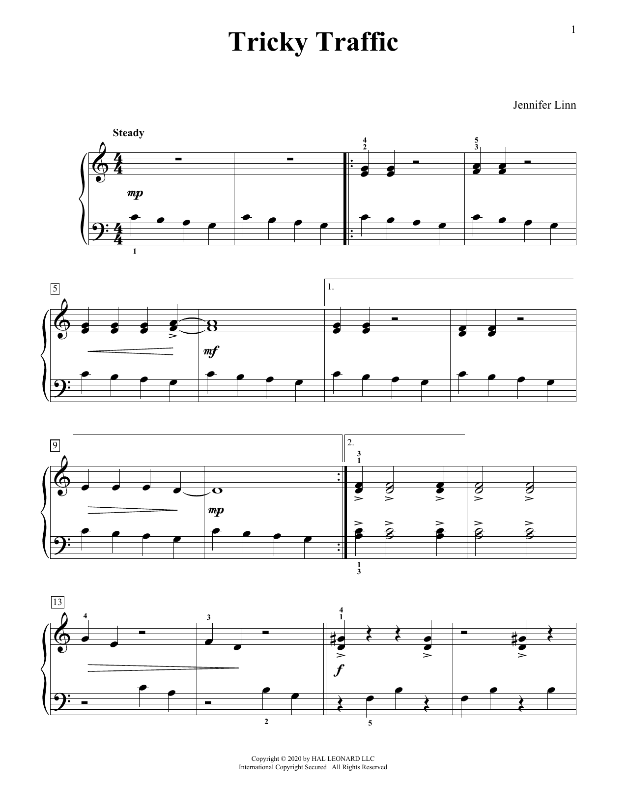 Jennifer Linn Tricky Traffic Sheet Music Notes & Chords for Educational Piano - Download or Print PDF