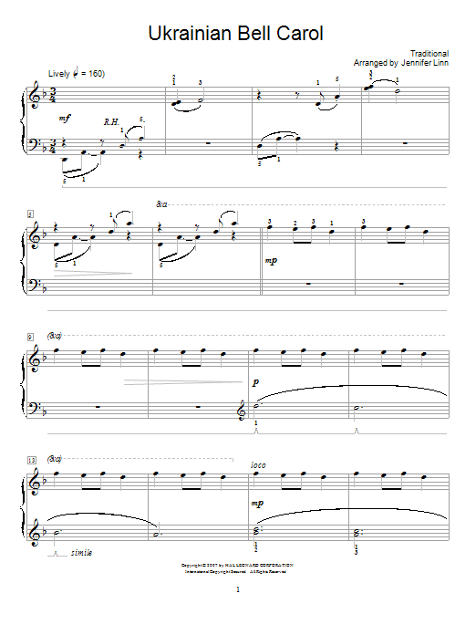 Jennifer Linn Ukrainian Bell Carol Sheet Music Notes & Chords for Educational Piano - Download or Print PDF