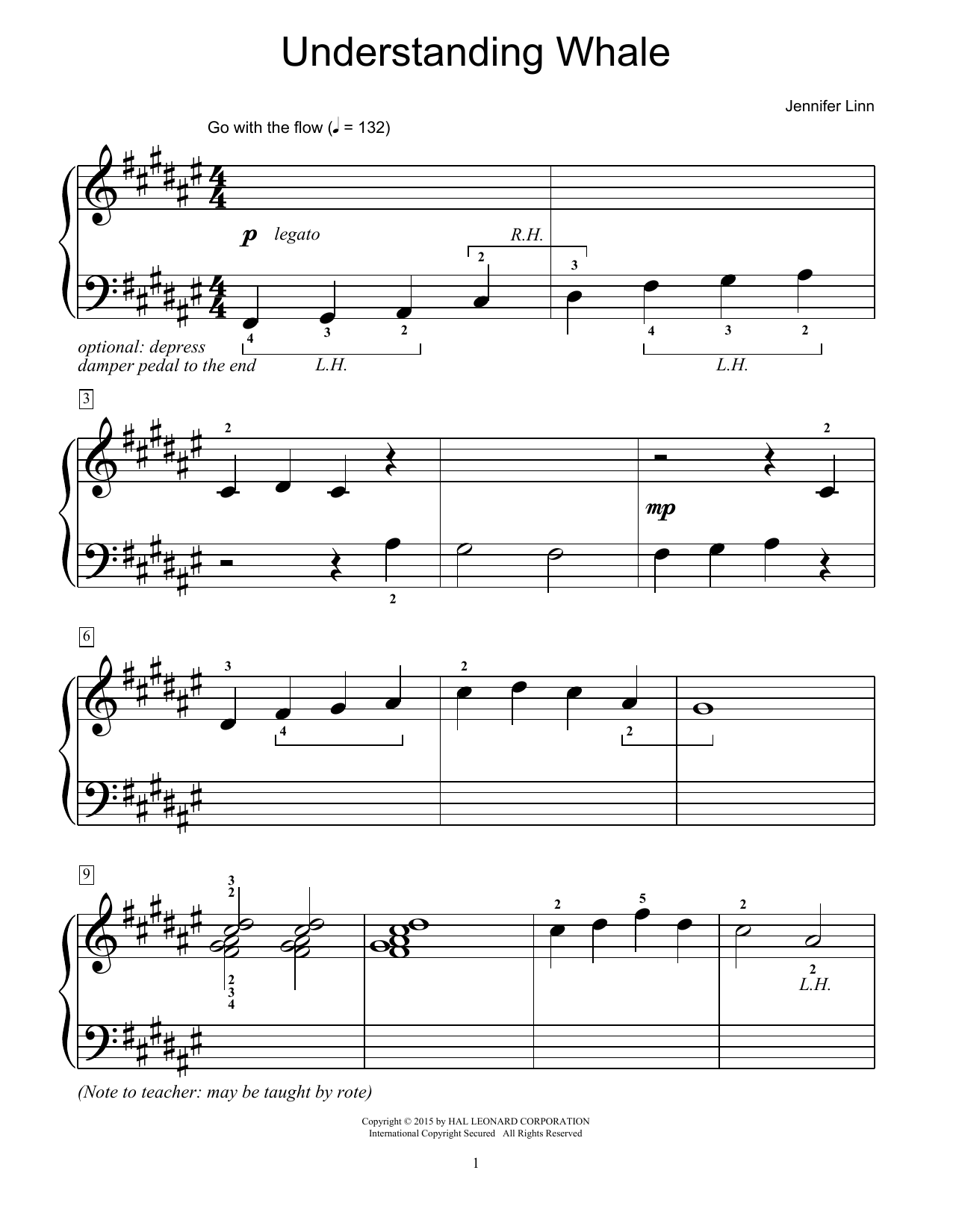 Jennifer Linn Understanding Whale Sheet Music Notes & Chords for Educational Piano - Download or Print PDF
