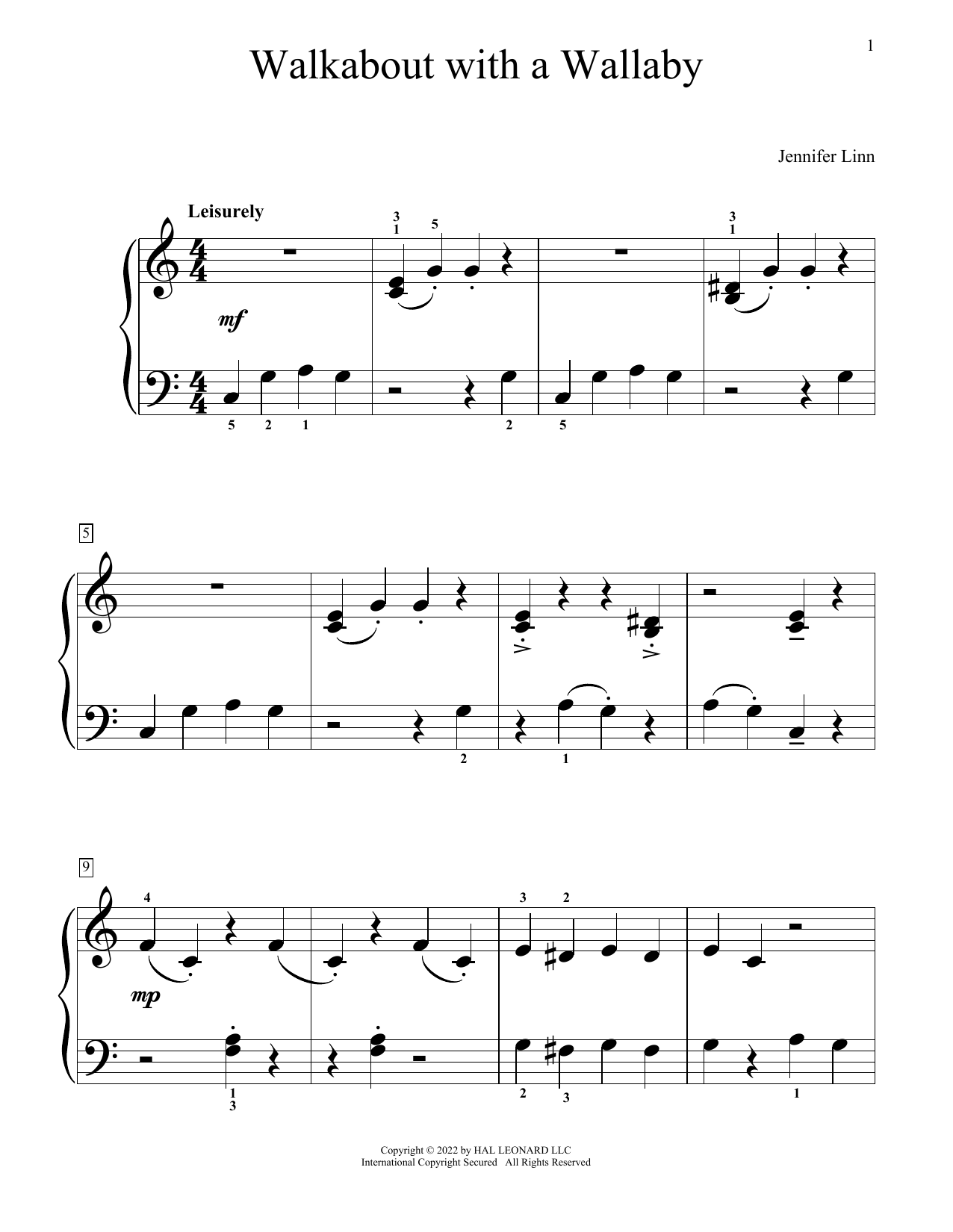 Jennifer Linn Walkabout With A Wallaby Sheet Music Notes & Chords for Educational Piano - Download or Print PDF
