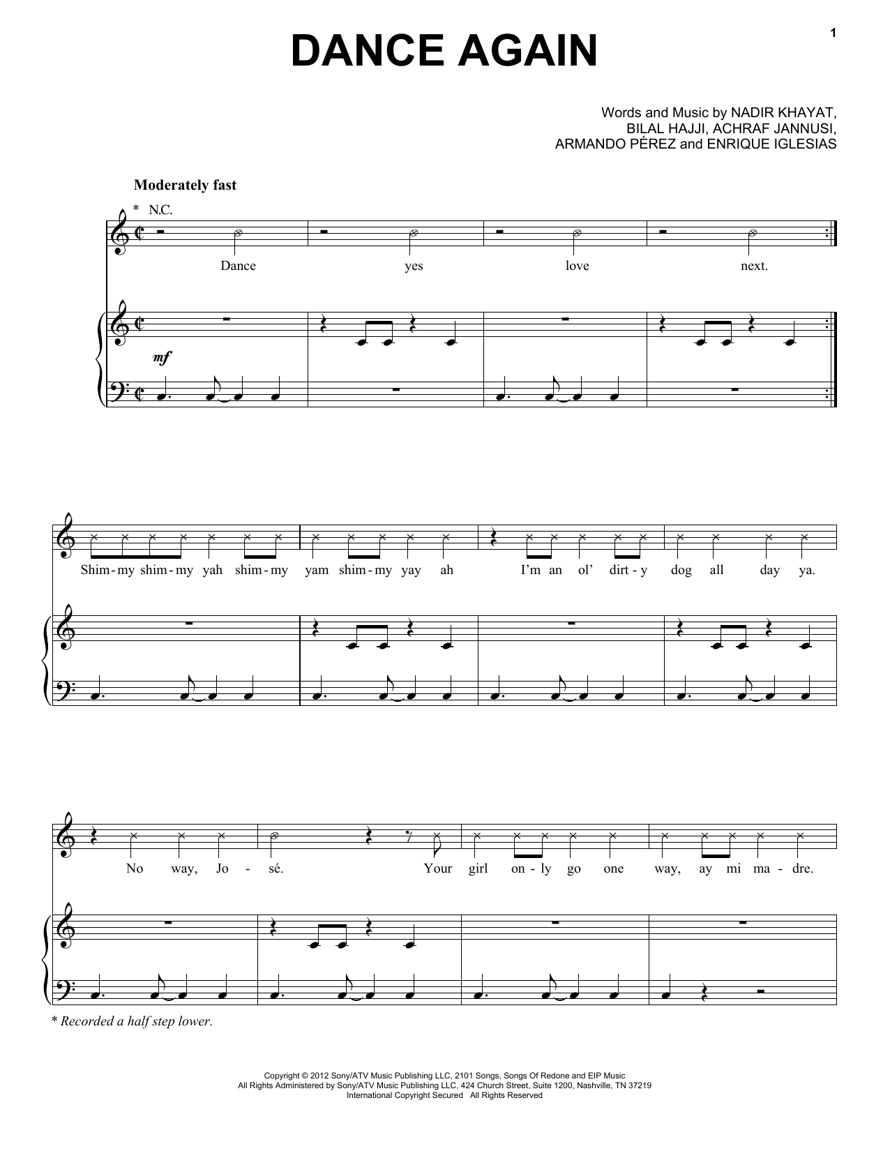 Jennifer Lopez Dance Again (feat. Pitbull) Sheet Music Notes & Chords for Piano, Vocal & Guitar (Right-Hand Melody) - Download or Print PDF