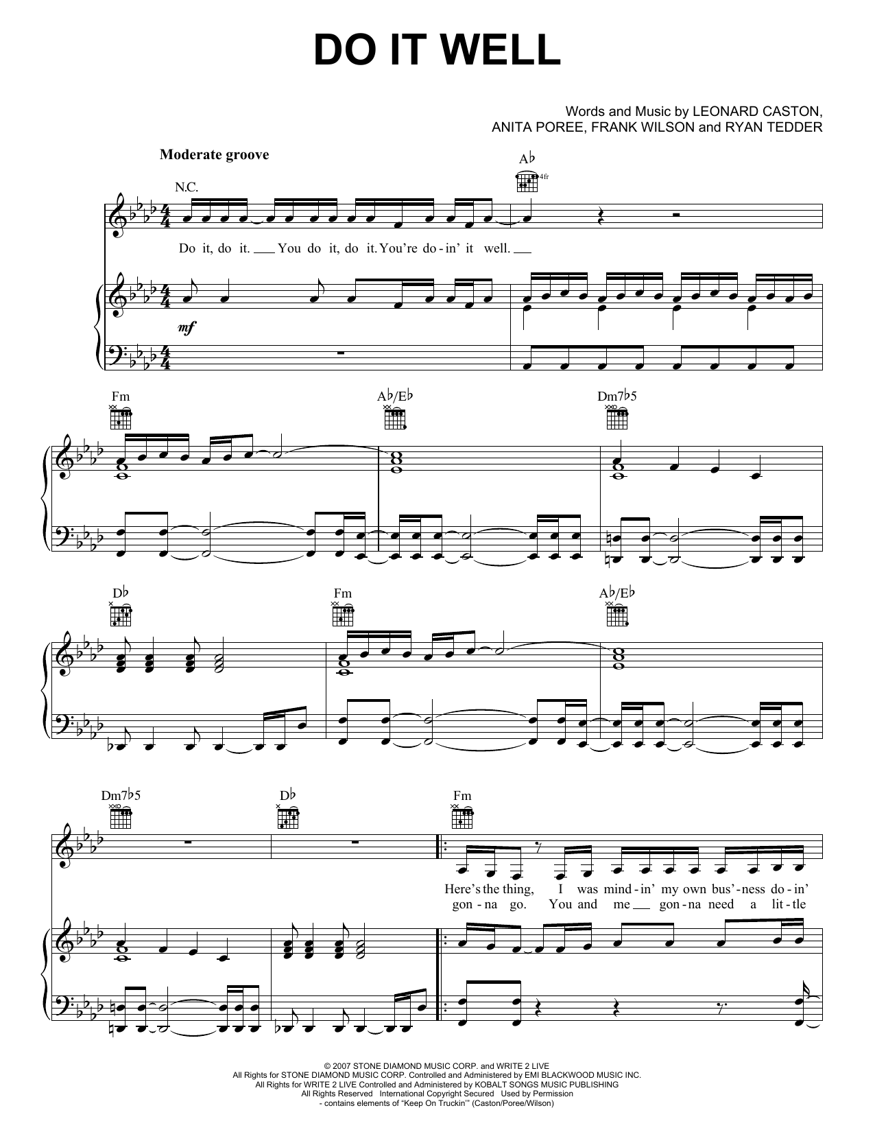 Jennifer Lopez Do It Well Sheet Music Notes & Chords for Piano, Vocal & Guitar (Right-Hand Melody) - Download or Print PDF