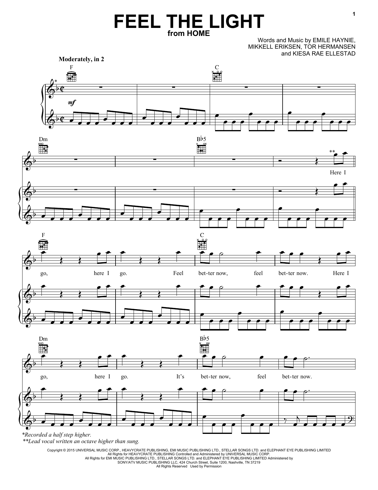 Jennifer Lopez Feel The Light Sheet Music Notes & Chords for Piano, Vocal & Guitar (Right-Hand Melody) - Download or Print PDF