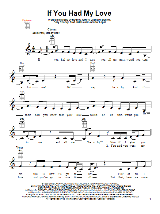 Jennifer Lopez If You Had My Love Sheet Music Notes & Chords for Melody Line, Lyrics & Chords - Download or Print PDF