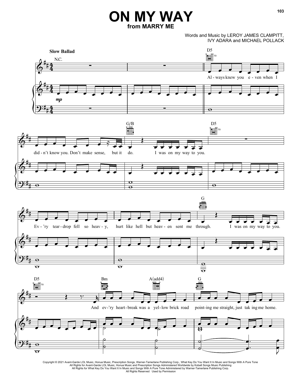 Jennifer Lopez On My Way (from Marry Me) Sheet Music Notes & Chords for Piano Solo - Download or Print PDF