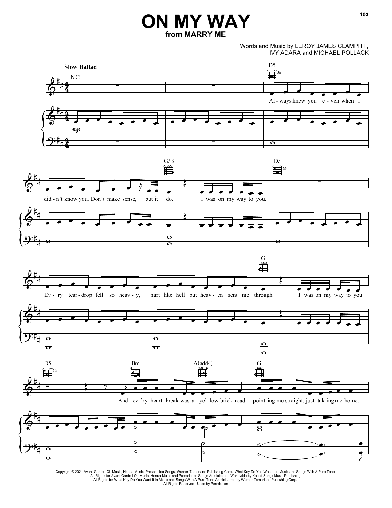 Jennifer Lopez On My Way (from Marry Me) Sheet Music Notes & Chords for Easy Guitar Tab - Download or Print PDF