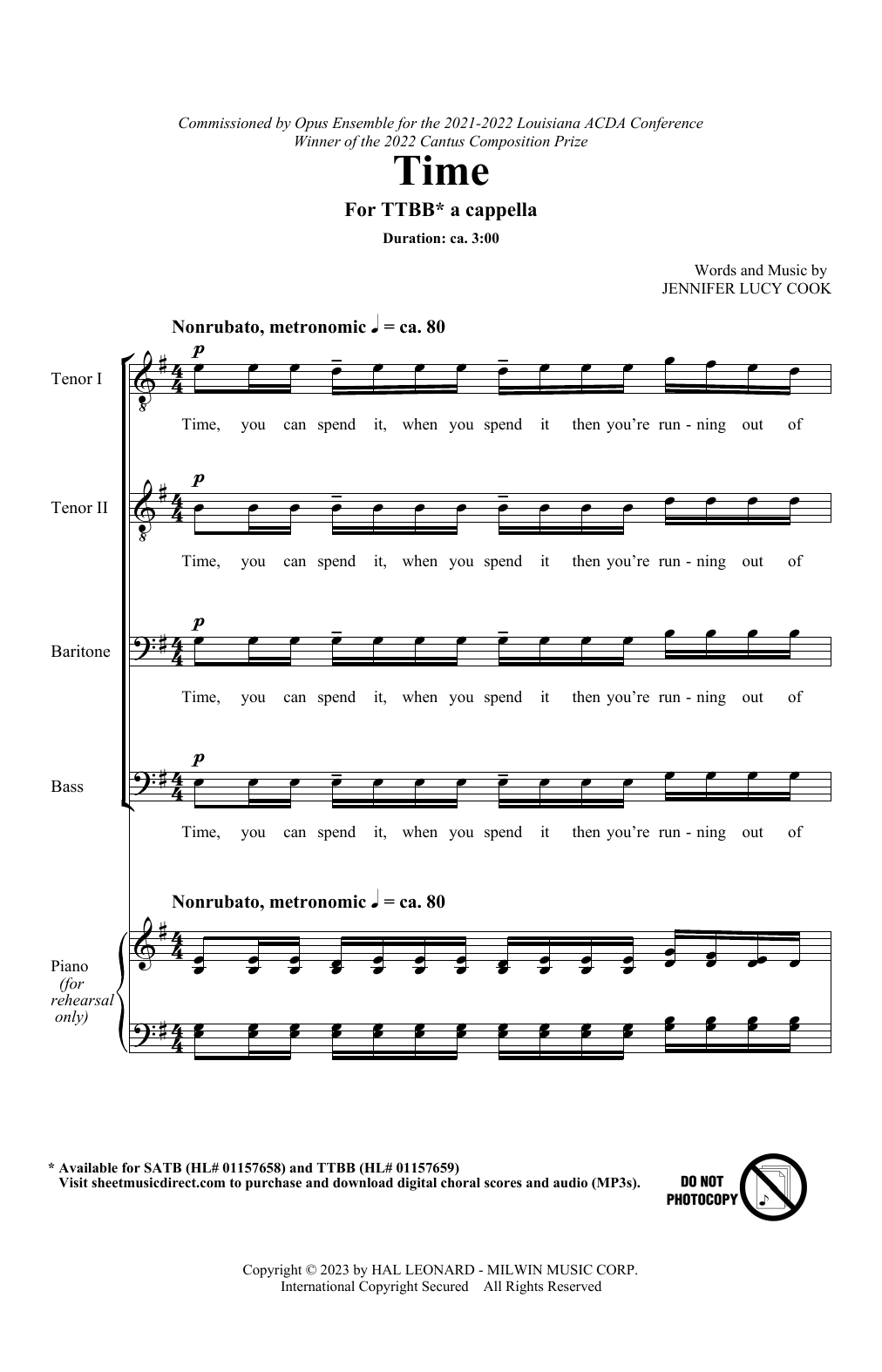 Jennifer Lucy Cook Time Sheet Music Notes & Chords for SATB Choir - Download or Print PDF