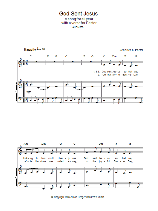 Alison Hedger God Sent Jesus Sheet Music Notes & Chords for Piano, Vocal & Guitar (Right-Hand Melody) - Download or Print PDF