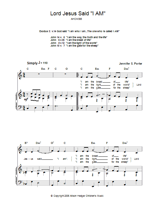 Alison Hedger Lord Jesus Said 'I Am' Sheet Music Notes & Chords for Piano, Vocal & Guitar (Right-Hand Melody) - Download or Print PDF