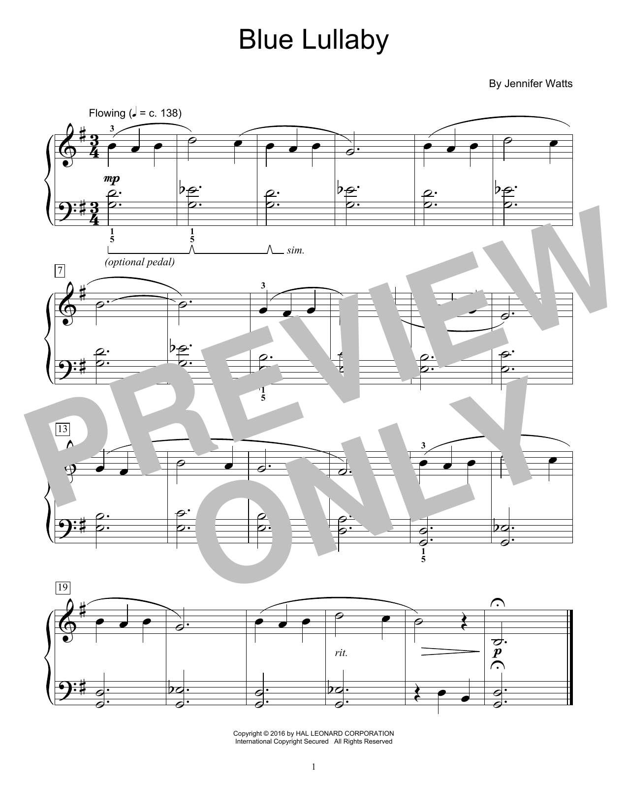 Jennifer Watts Blue Lullaby Sheet Music Notes & Chords for Educational Piano - Download or Print PDF