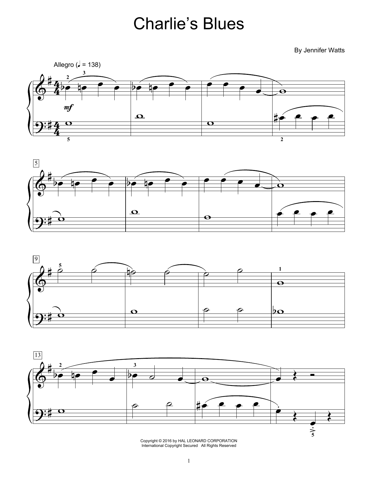 Jennifer Watts Charlie's Blues Sheet Music Notes & Chords for Educational Piano - Download or Print PDF