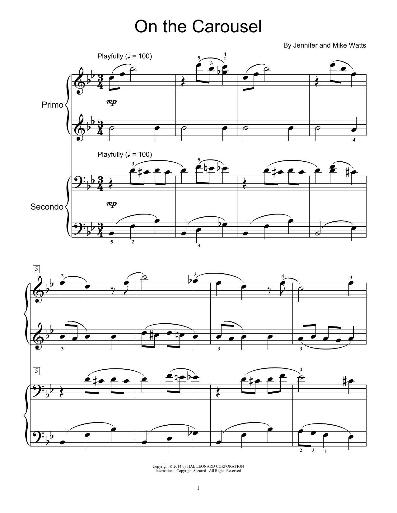 Jennifer Watts On The Carousel Sheet Music Notes & Chords for Piano Duet - Download or Print PDF