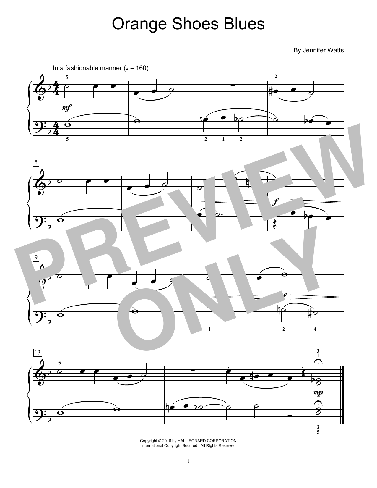 Jennifer Watts Orange Shoes Blues Sheet Music Notes & Chords for Educational Piano - Download or Print PDF