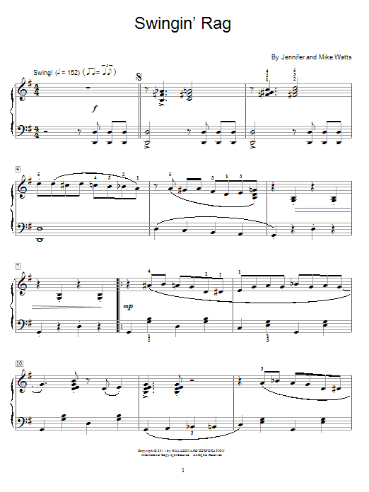 Jennifer Watts Swingin' Rag Sheet Music Notes & Chords for Educational Piano - Download or Print PDF