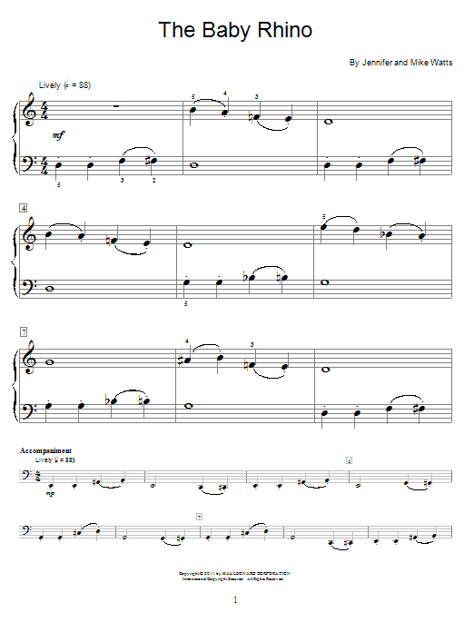 Jennifer Watts The Baby Rhino Sheet Music Notes & Chords for Educational Piano - Download or Print PDF