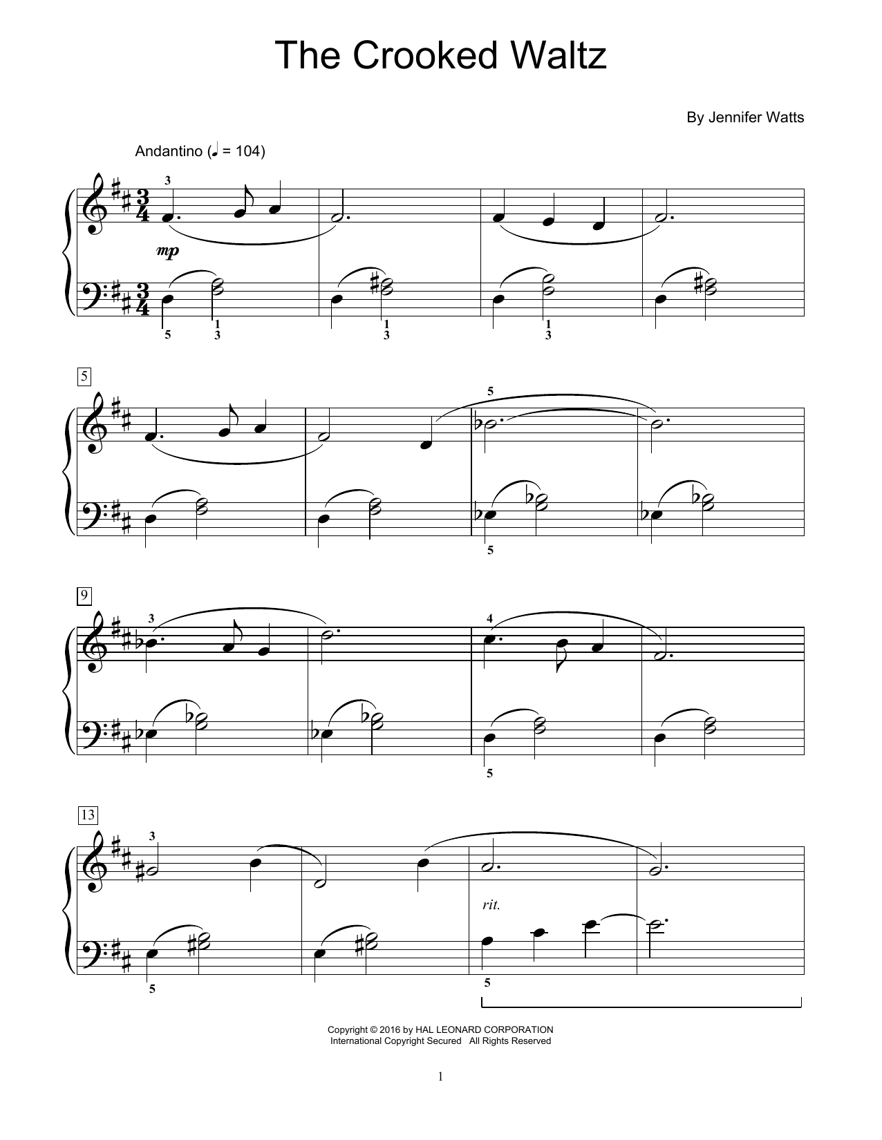Jennifer Watts The Crooked Waltz Sheet Music Notes & Chords for Educational Piano - Download or Print PDF