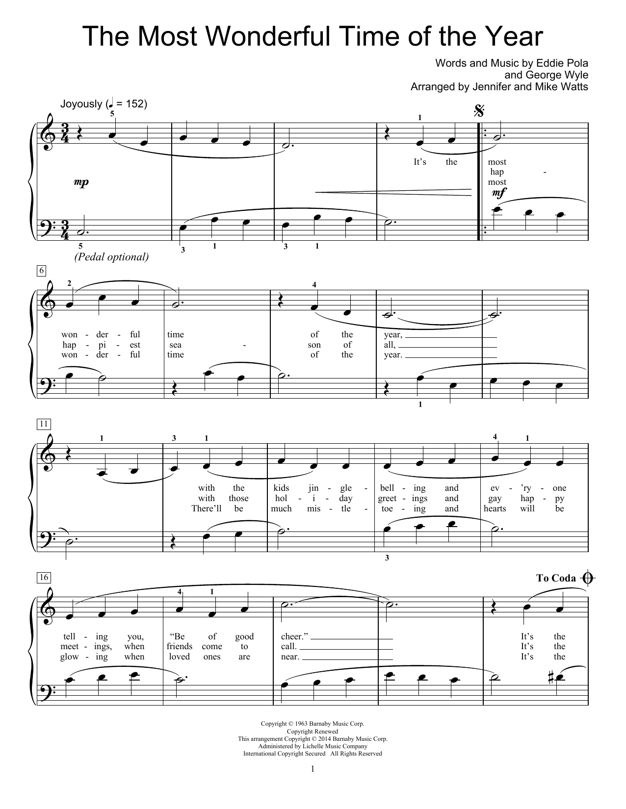 Jennifer Watts The Most Wonderful Time Of The Year Sheet Music Notes & Chords for Educational Piano - Download or Print PDF