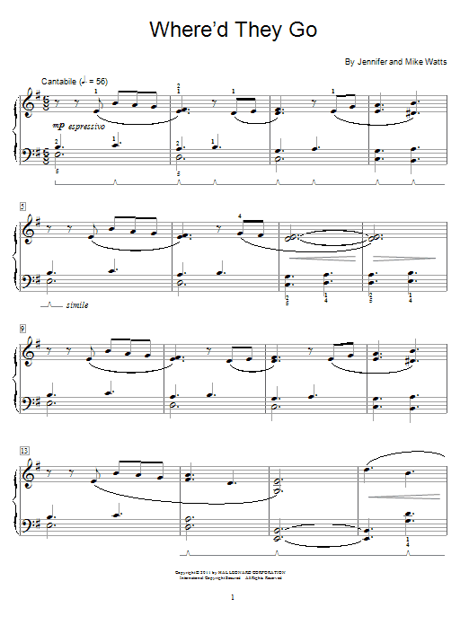 Jennifer Watts Where'd They Go Sheet Music Notes & Chords for Educational Piano - Download or Print PDF