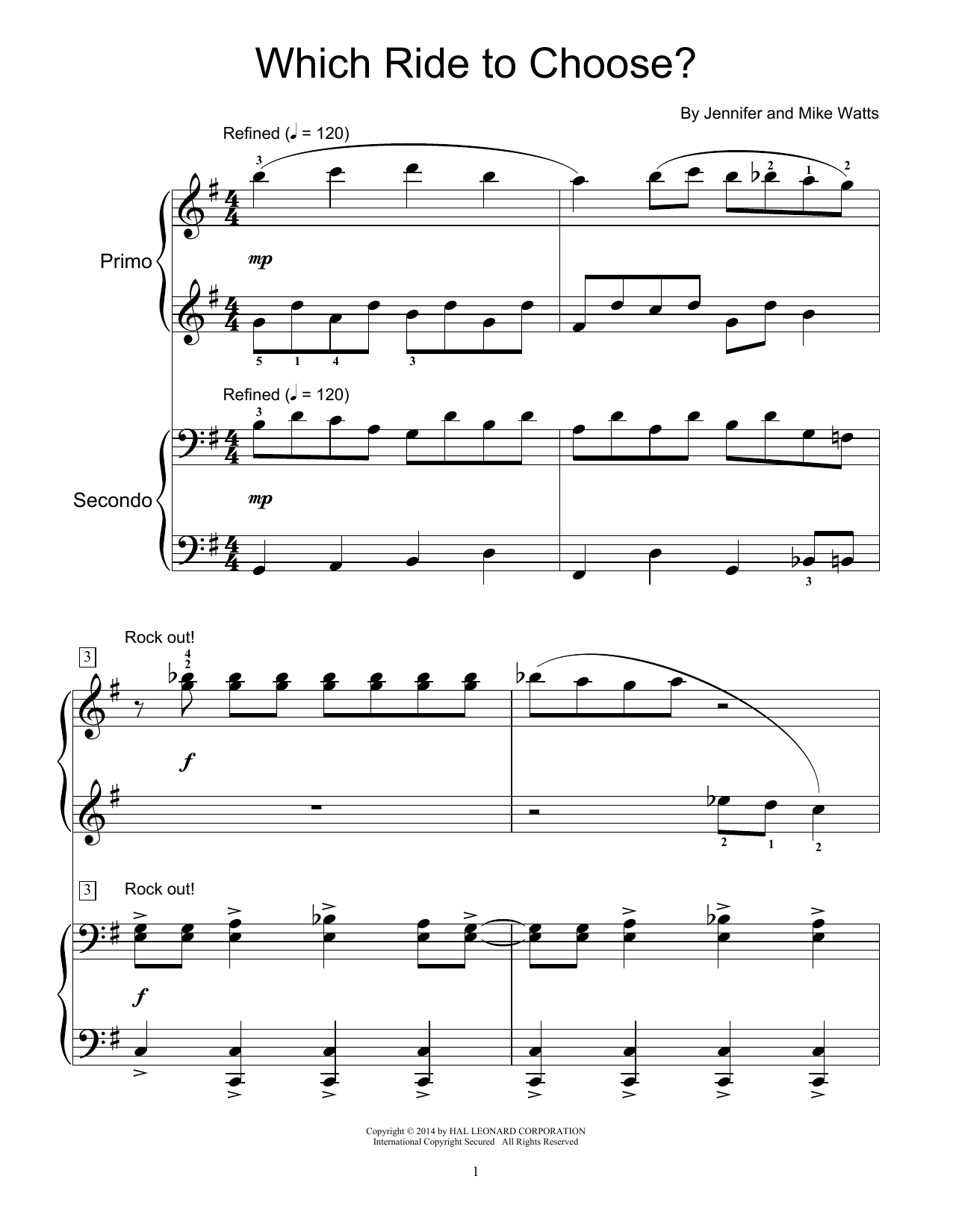 Jennifer Watts Which Ride To Choose? Sheet Music Notes & Chords for Piano Duet - Download or Print PDF