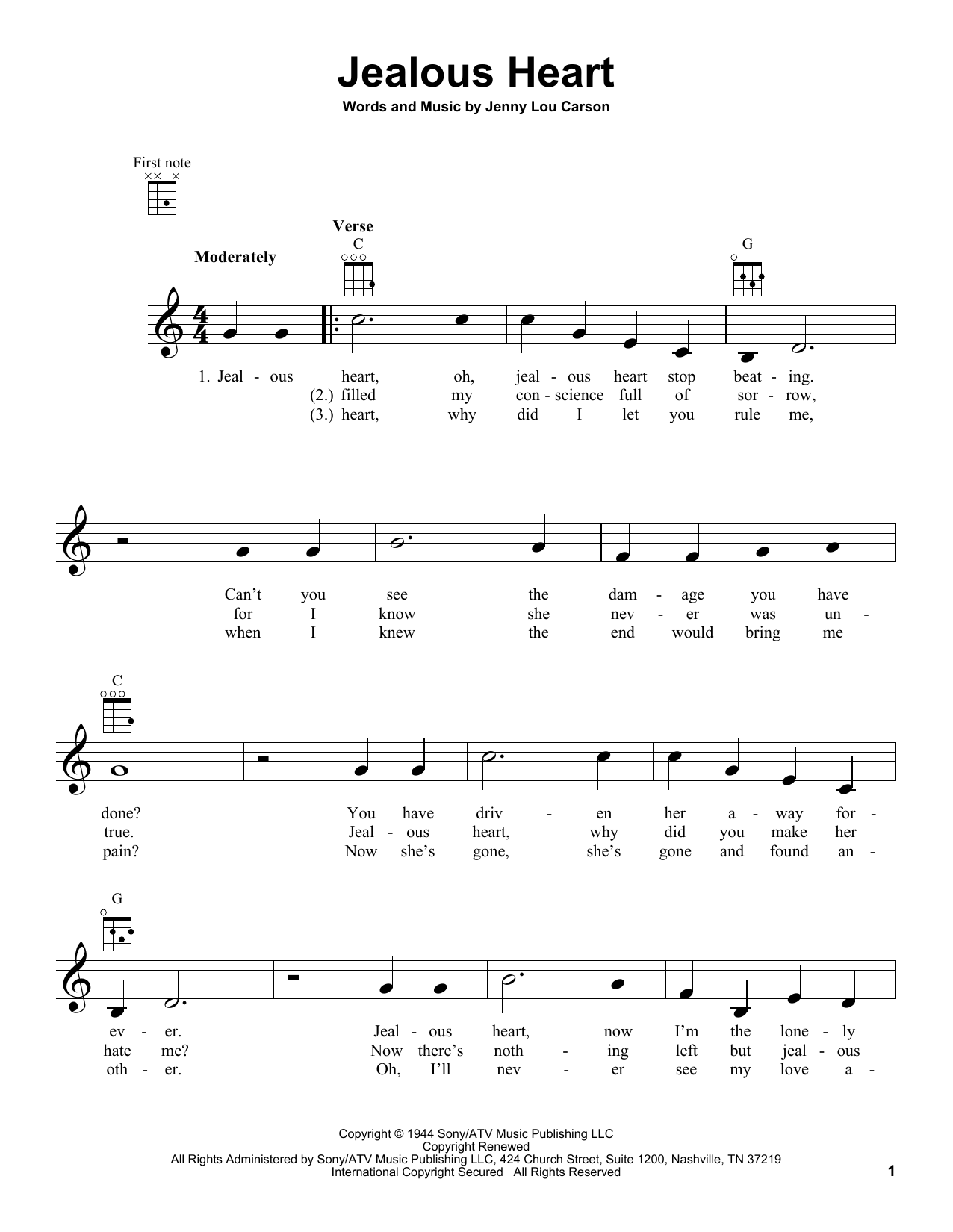 Jenny Lou Carson Jealous Heart Sheet Music Notes & Chords for Real Book – Melody, Lyrics & Chords - Download or Print PDF