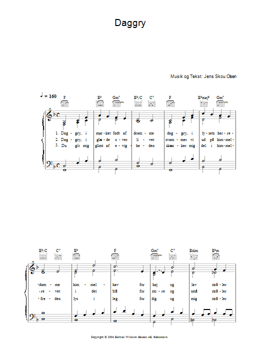 Jens Skou Olsen Daggry Sheet Music Notes & Chords for Piano, Vocal & Guitar (Right-Hand Melody) - Download or Print PDF Jens Skou Olsen Daggry Sheet Music Notes & Chords for Piano, Vocal & Guitar (Right-Hand Melody) - Download or Print PDF