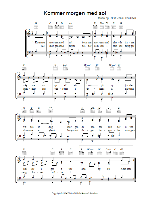 Jens Skou Olsen Kommer Morgen Med Sol Sheet Music Notes & Chords for Piano, Vocal & Guitar (Right-Hand Melody) - Download or Print PDF