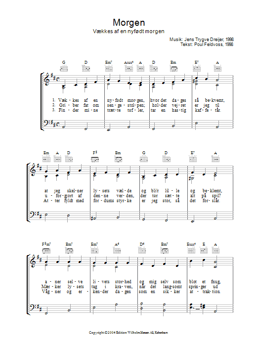Poul Feldvoss Morgen Vækkes Af En Nyfødt Morgen Sheet Music Notes & Chords for Piano, Vocal & Guitar (Right-Hand Melody) - Download or Print PDF