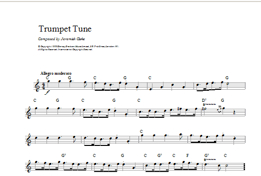 Henry Purcell Trumpet Tune Sheet Music Notes & Chords for Melody Line & Chords - Download or Print PDF