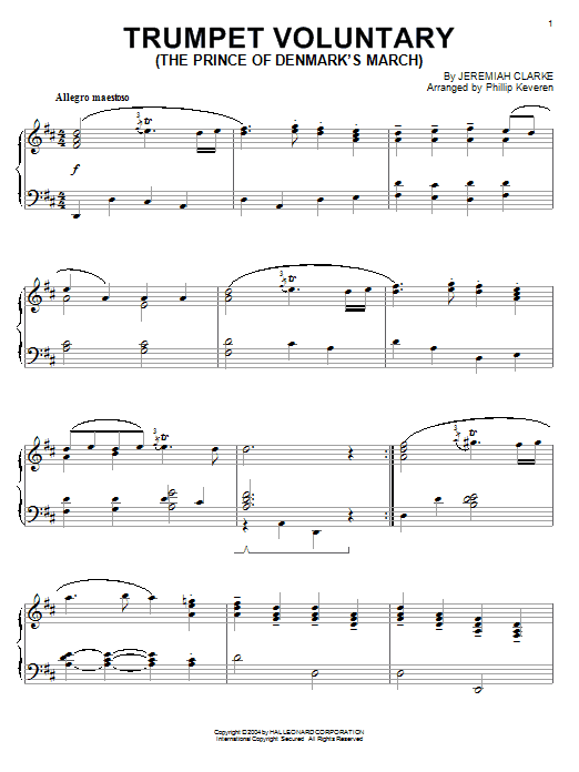 Jeremiah Clarke Trumpet Voluntary Sheet Music Notes & Chords for Piano - Download or Print PDF
