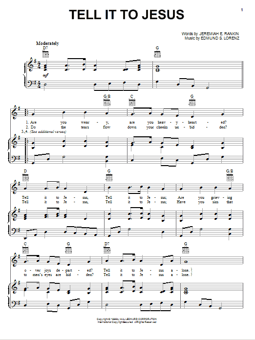Jeremiah E. Rankin Tell It To Jesus Sheet Music Notes & Chords for Piano, Vocal & Guitar (Right-Hand Melody) - Download or Print PDF