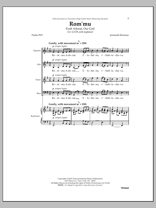 Jeremiah Klarman Rom'mu Sheet Music Notes & Chords for Choral - Download or Print PDF