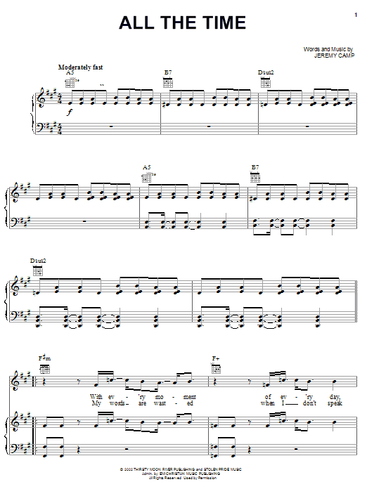 Jeremy Camp All The Time Sheet Music Notes & Chords for Piano, Vocal & Guitar (Right-Hand Melody) - Download or Print PDF Jeremy Camp All The Time Sheet Music Notes & Chords for Piano, Vocal & Guitar (Right-Hand Melody) - Download or Print PDF