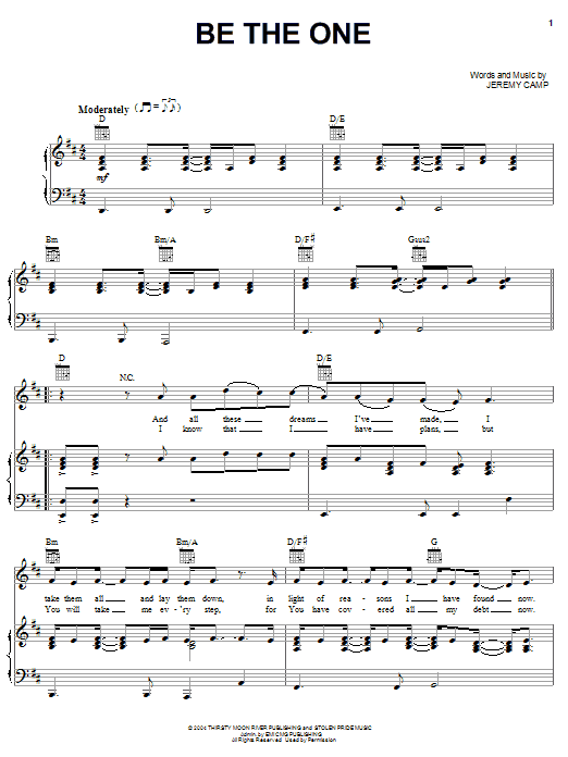 Jeremy Camp Be The One Sheet Music Notes & Chords for Piano, Vocal & Guitar (Right-Hand Melody) - Download or Print PDF