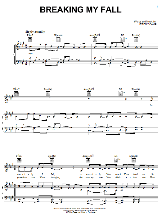 Jeremy Camp Breaking My Fall Sheet Music Notes & Chords for Piano, Vocal & Guitar (Right-Hand Melody) - Download or Print PDF Jeremy Camp Breaking My Fall Sheet Music Notes & Chords for Piano, Vocal & Guitar (Right-Hand Melody) - Download or Print PDF