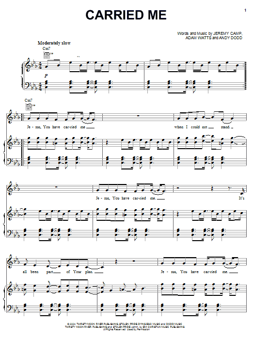 Jeremy Camp Carried Me Sheet Music Notes & Chords for Piano, Vocal & Guitar (Right-Hand Melody) - Download or Print PDF