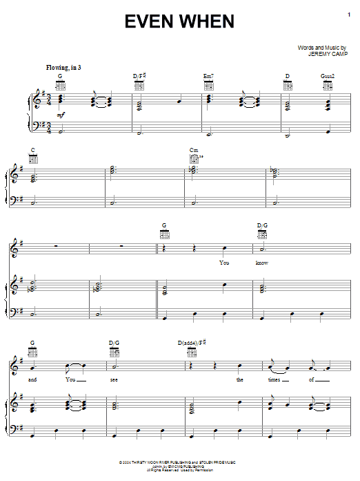 Jeremy Camp Even When Sheet Music Notes & Chords for Piano, Vocal & Guitar (Right-Hand Melody) - Download or Print PDF