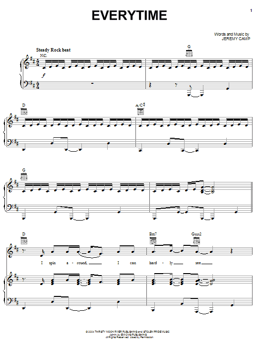 Jeremy Camp Everytime Sheet Music Notes & Chords for Piano, Vocal & Guitar (Right-Hand Melody) - Download or Print PDF