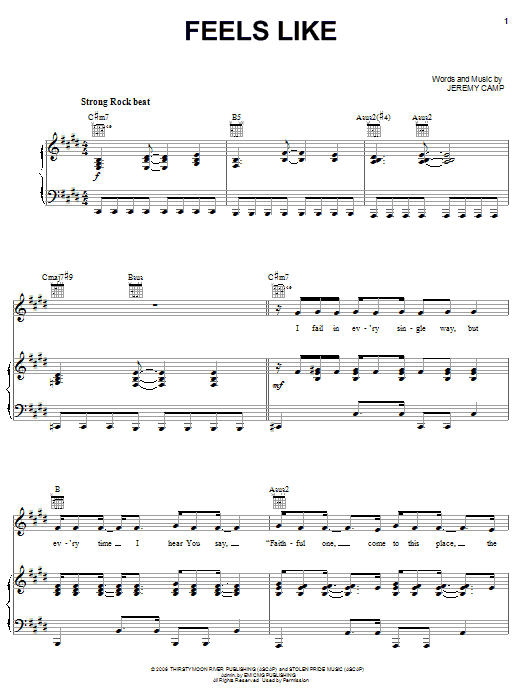 Jeremy Camp Feels Like Sheet Music Notes & Chords for Piano, Vocal & Guitar (Right-Hand Melody) - Download or Print PDF